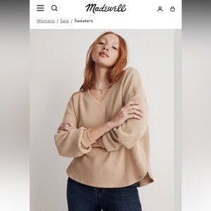 Madewell Waffle Knit V-Neck Long-Sleeve Sweater